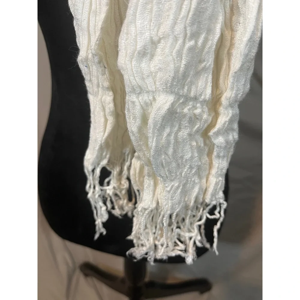 Unbranded Ivory Crinkle Gauze Lightweight Fringe‎ Scarf Off White Boho Accessory